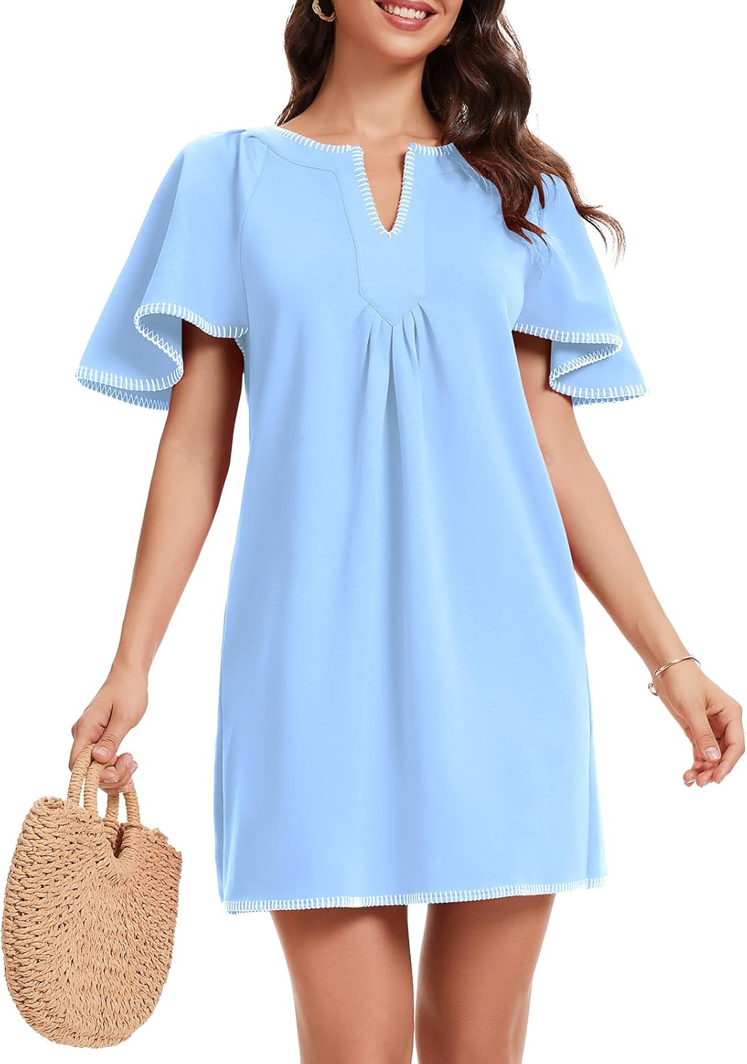 HOULENGS Women's Summer Flutter Short Sleeve Mini Dress