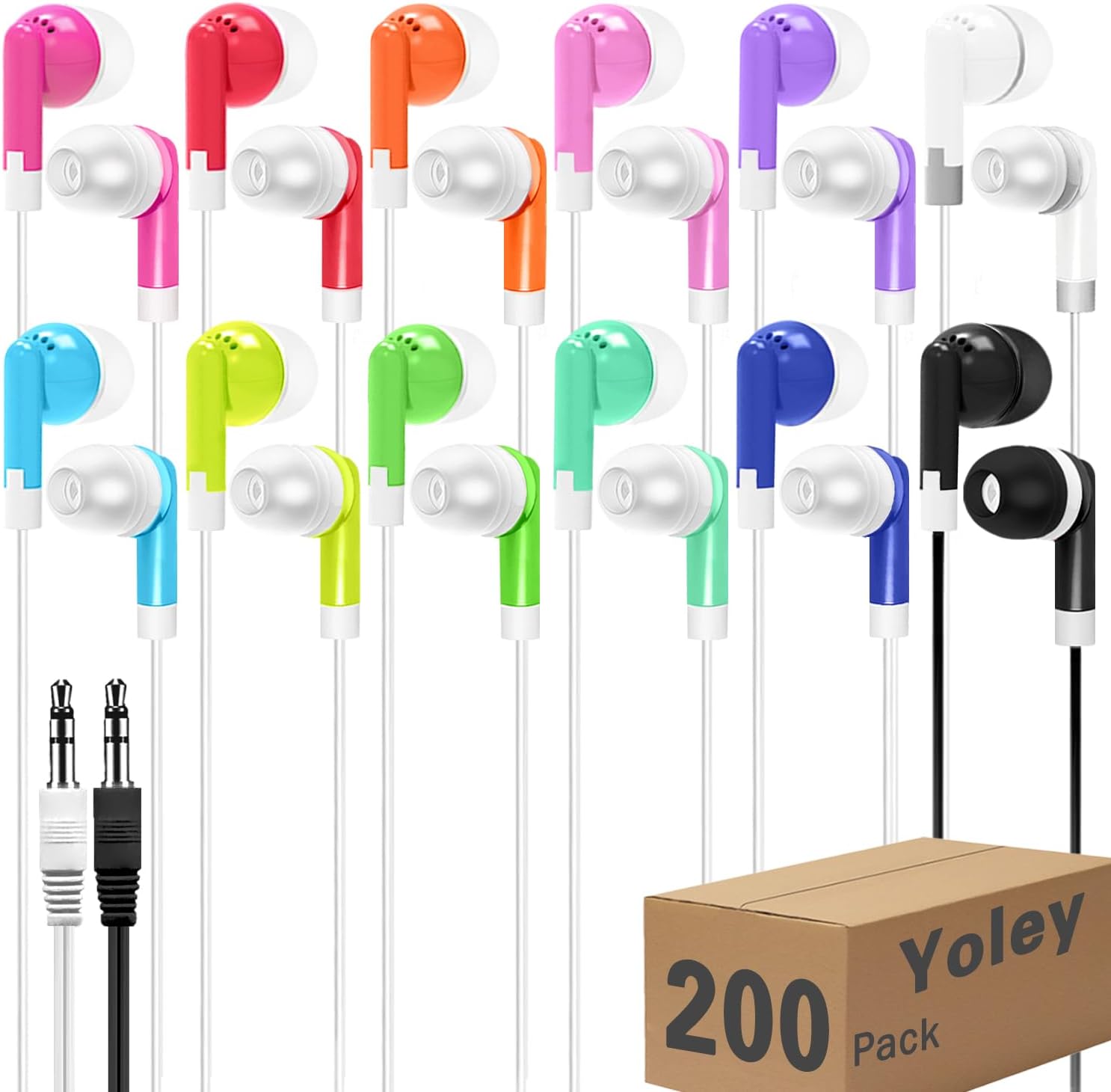Yoley 200 Packs Classroom Earbuds Bulk Headphones for Kids