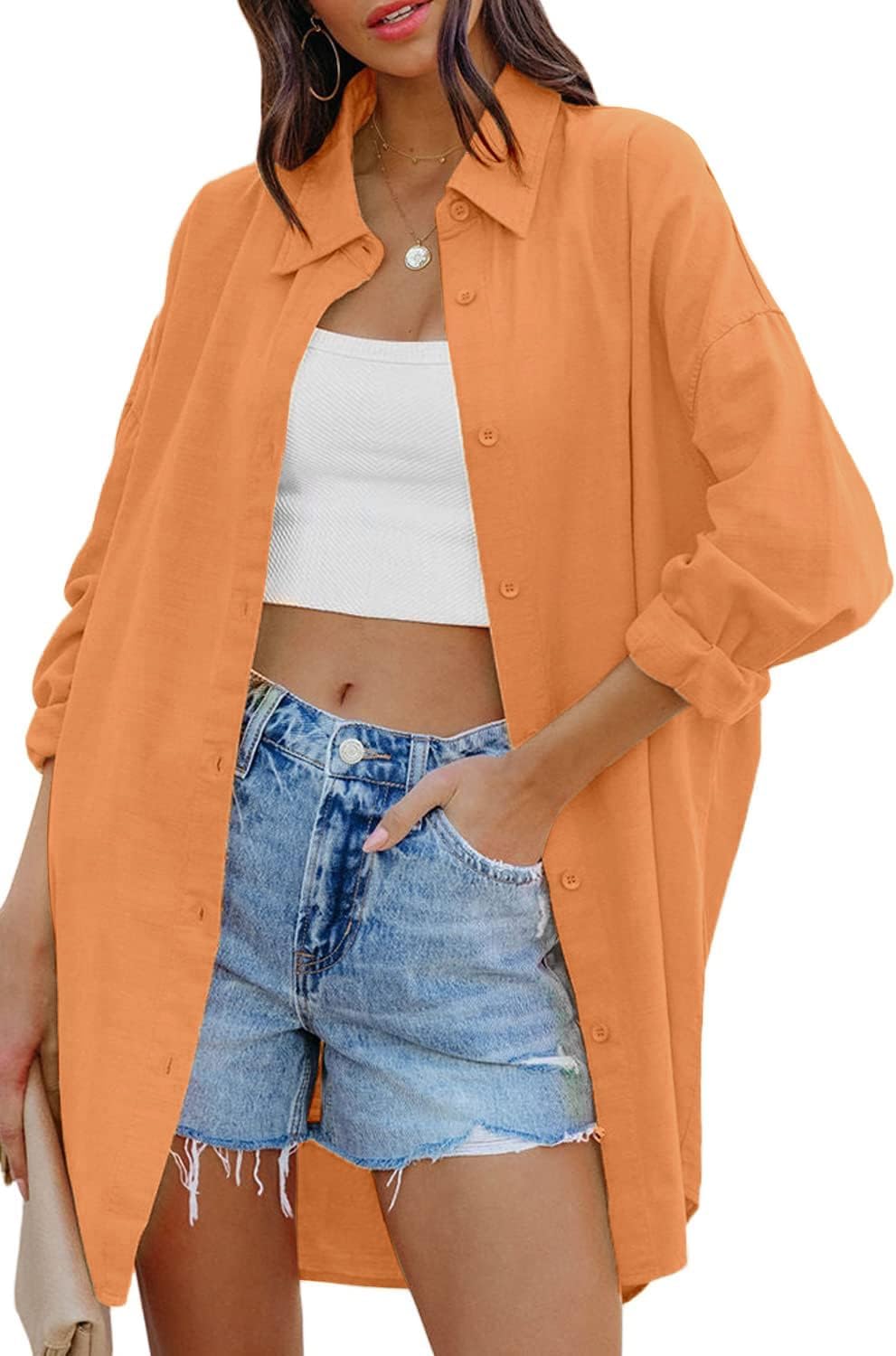 FSHAOES Womens Oversized Button Down Shirts for Casual Style