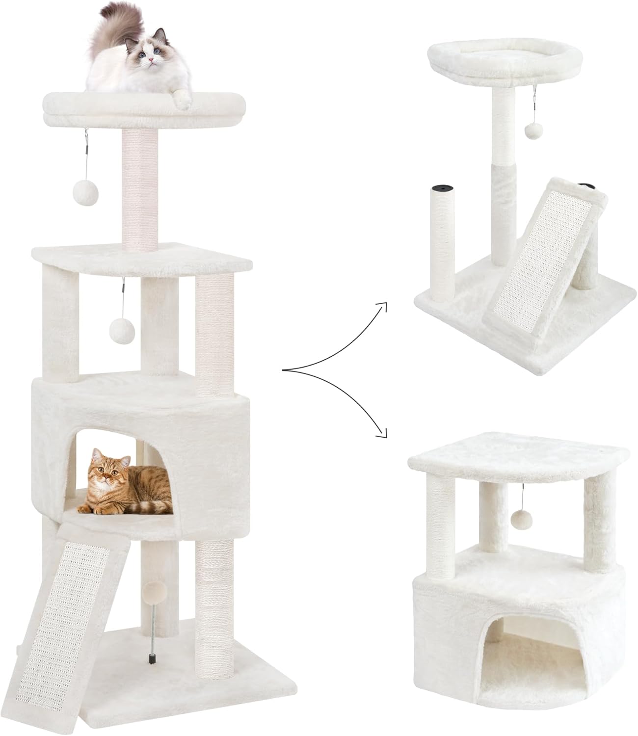 45in Cat Tree Tower with Big Condo for Indoor Kittens and Cats