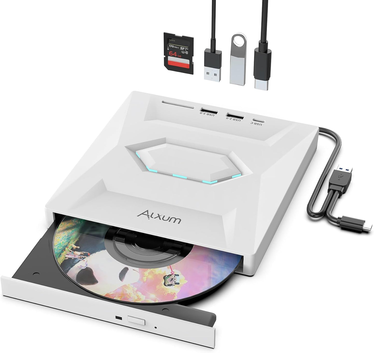 Alxum USB DVD Drive - Super Fast CD 24X Speed