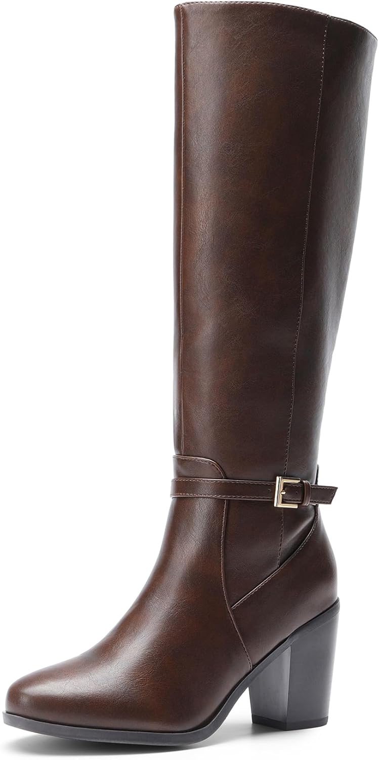 DREAM PAIRS Women's Knee-High Boots with Chunky Block Heel