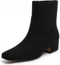 Women's Chunky Low Heel Ankle Boots Square Toe Side Zipper
