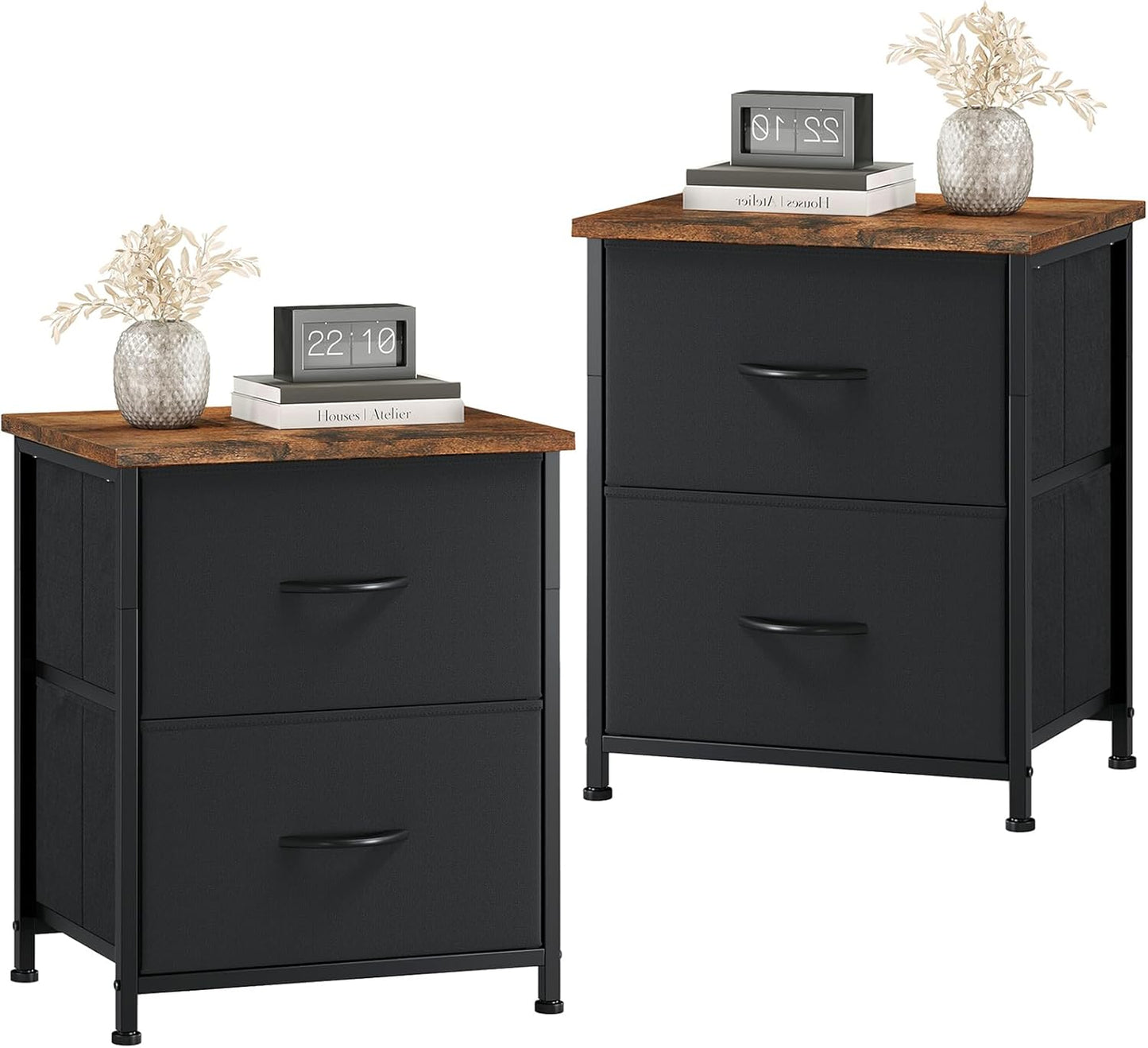 Somdot Nightstand Set of 2 with Fabric Bins for Bedroom Use