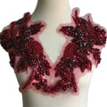 Hand-Made Beaded Rhinestones Applique Patch - Rose Gold Wine Pair