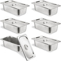 6 Set Stainless Steel Hotel Pans 1/3 Size 4 in Deep With Lids