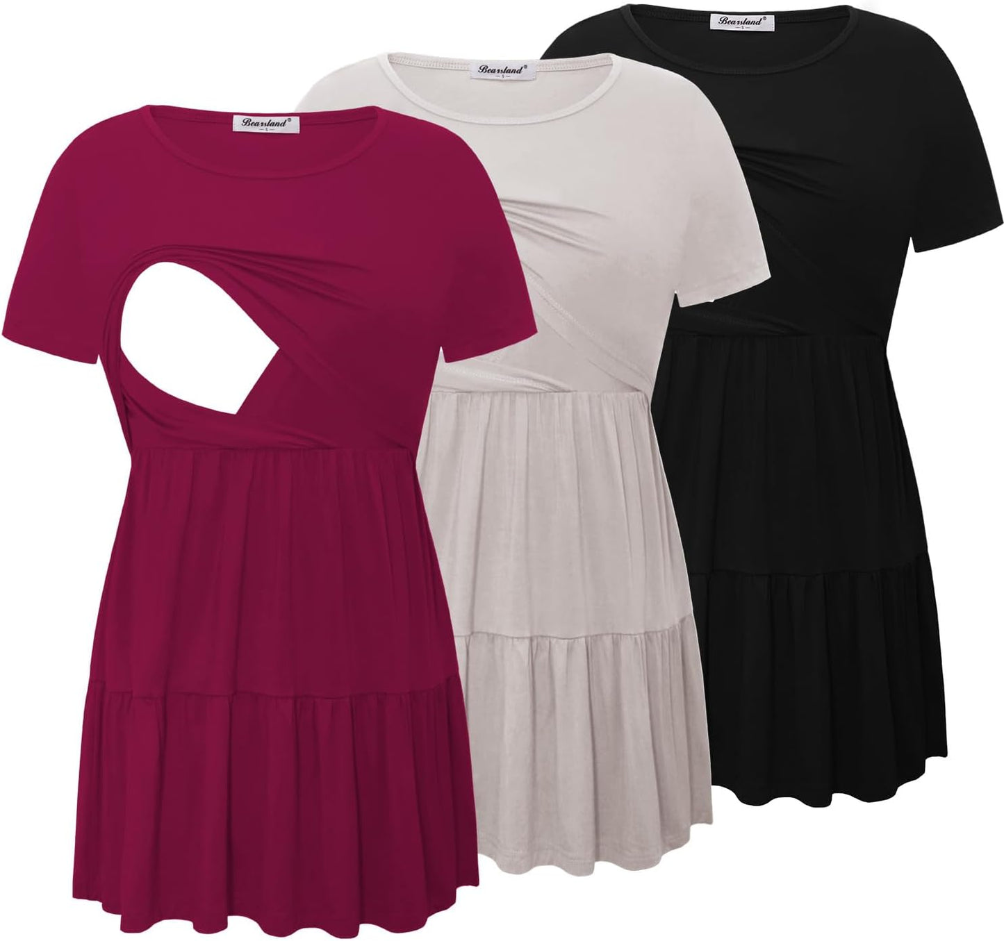 Bearsland Womens Nursing Top 3pack Short Sleeve Scoop Neck