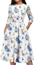 Simple Flavor Women's Floral Vintage Midi Dress - Elegant (Style C26M)