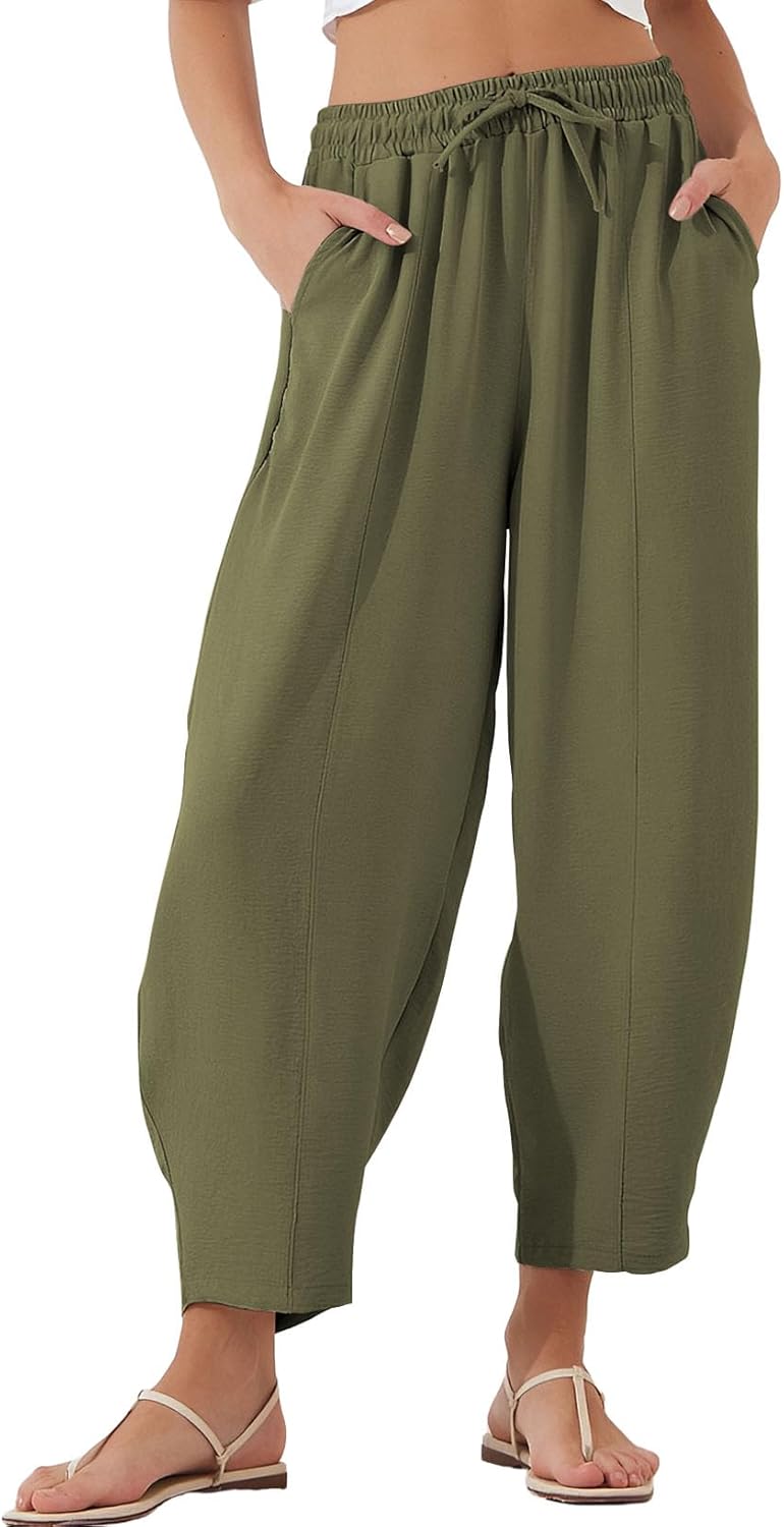 EVALESS Women's Summer High Waisted Baggy Pants for Comfort
