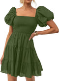 ZESICA Women's Boho Summer Square Neck Puff Sleeve Mini Dress