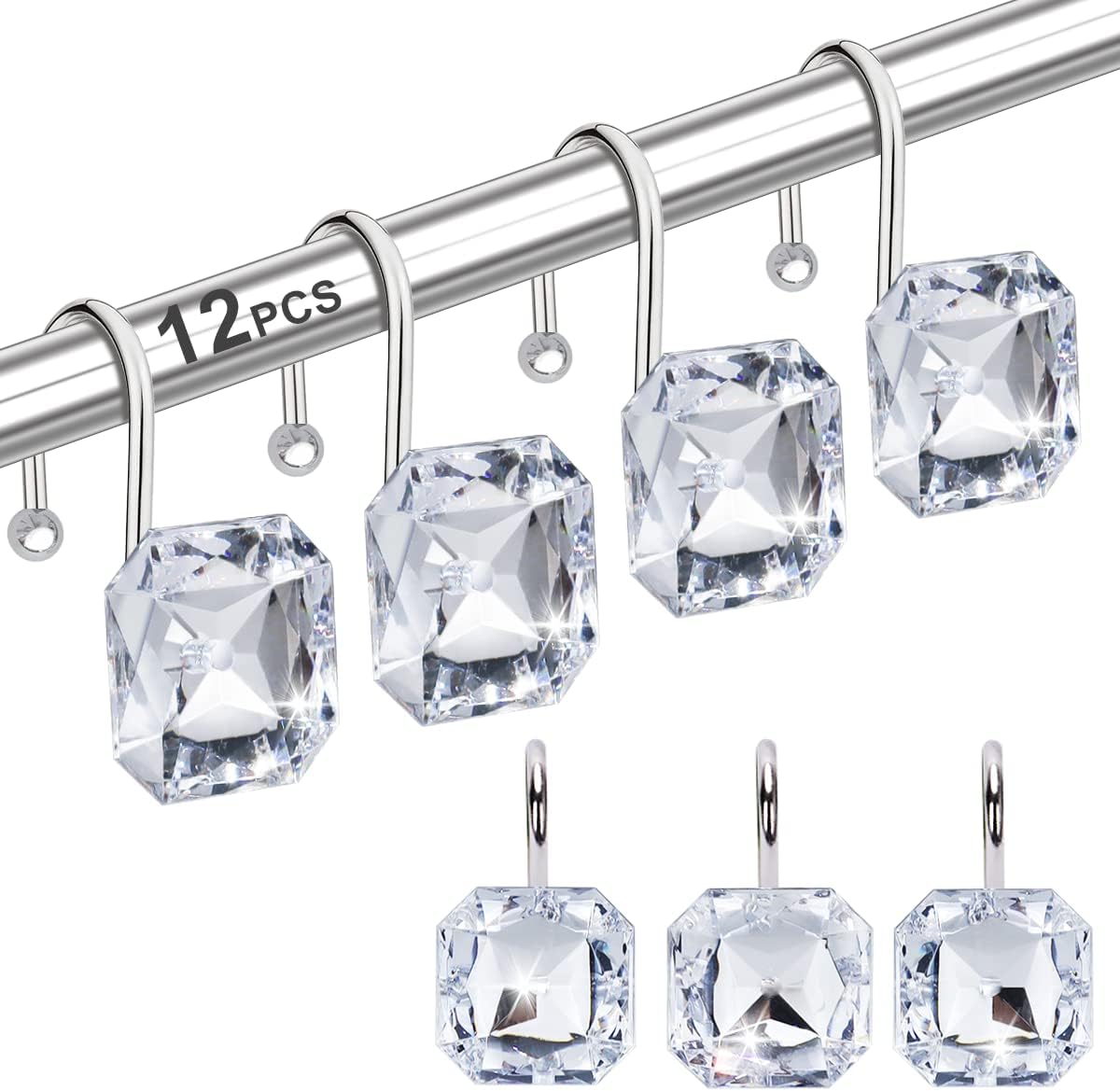 Rhinestone Shower Hooks - Rust Resistant & Elegant
