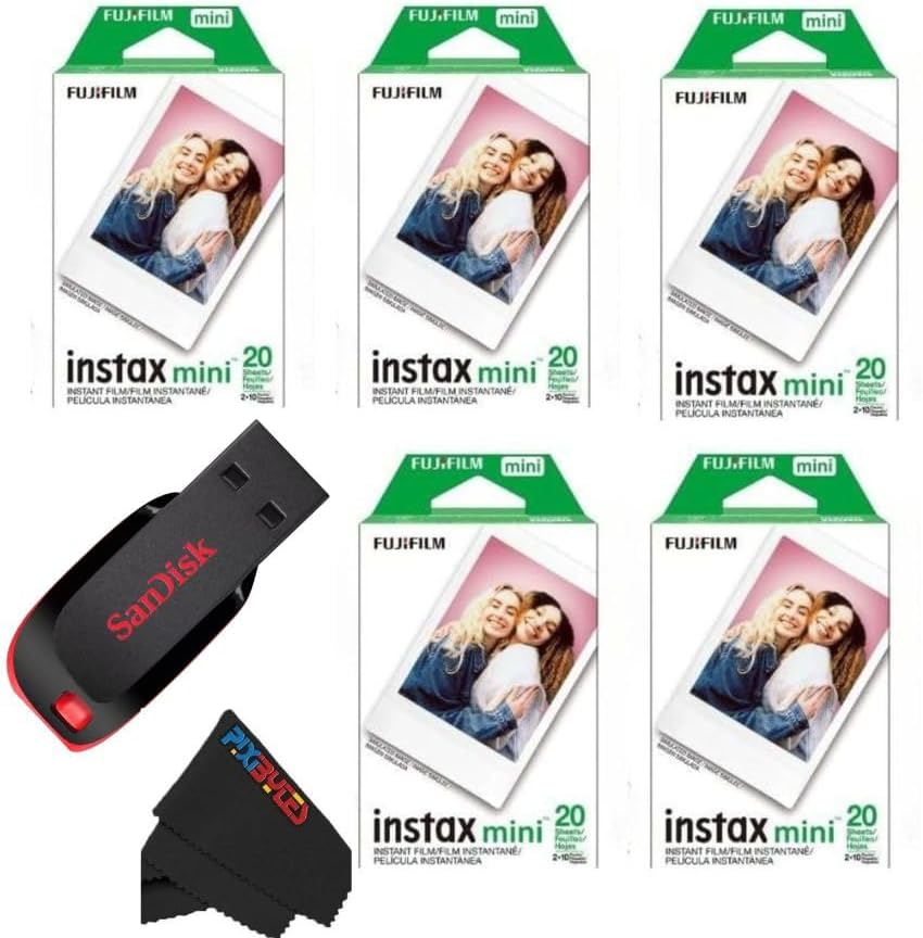 Fujifilm Instax Mini Instant Film Bundle with USB and Cleaning Cloth