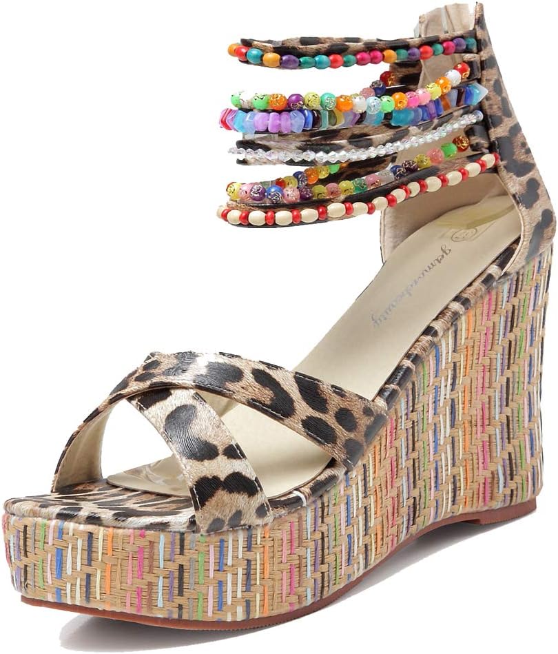 Getmorebeauty Women's Wedge Sandals with Pearls for Style