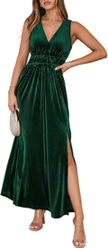 Women's Sleeveless Velvet Maxi Dress for Wedding Guests - Elegant Fit
