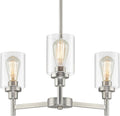 3 Lights Brushed Nickel Chandelier for Dining Room - Adjustable Height
