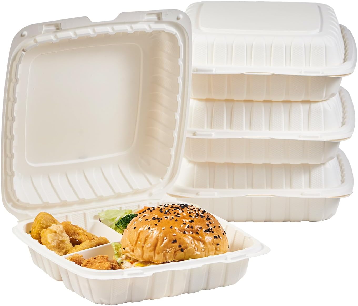 9X9 3 Compartment Clamshell Take Out Food Containers - 50 Pack