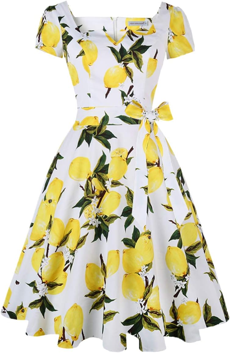 Girstunm Women's Classic Tea Dress with Pockets for Parties