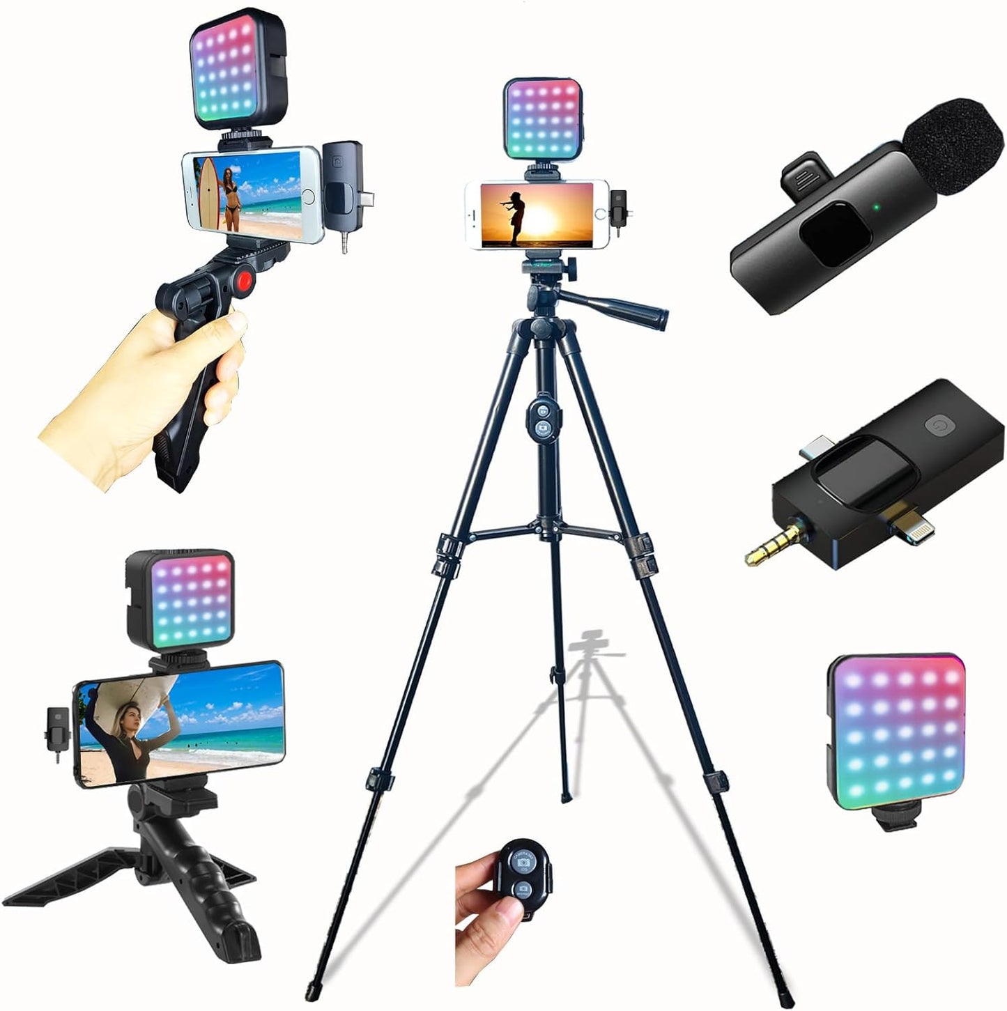 Vlogging Kit for iPhone and Android with RGB Light and Mic