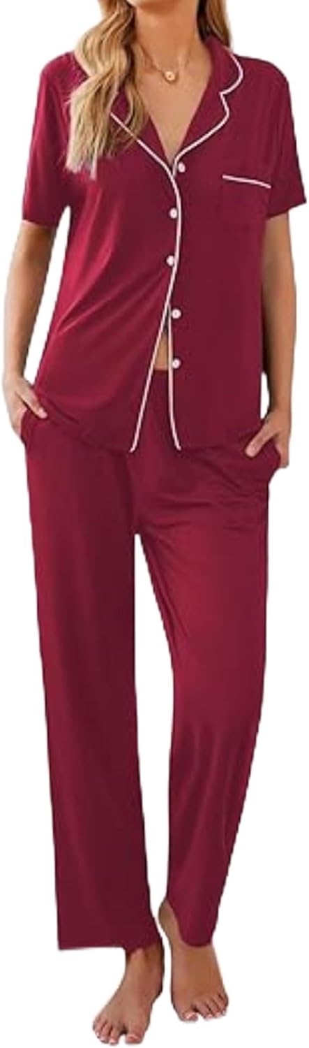 Ekouaer Women Pajamas Set Soft Button Down Sleepwear Pjs