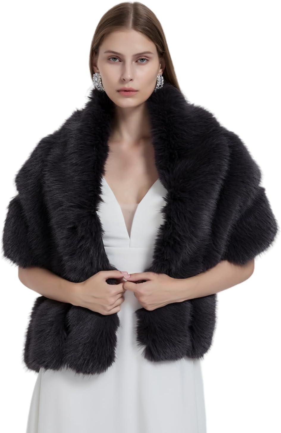UMREN Women's Luxury Faux Fox Fur Shawl Cape for Winter Events
