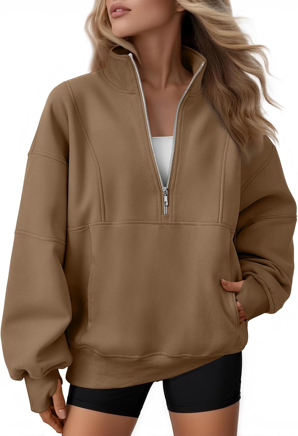 AUTOMET Womens Quarter Zip Oversized Sweatshirts for Comfort
