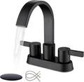 Matte Black Bathroom Faucet 3 Hole 4 in Centerset Waterfall - Sleek
