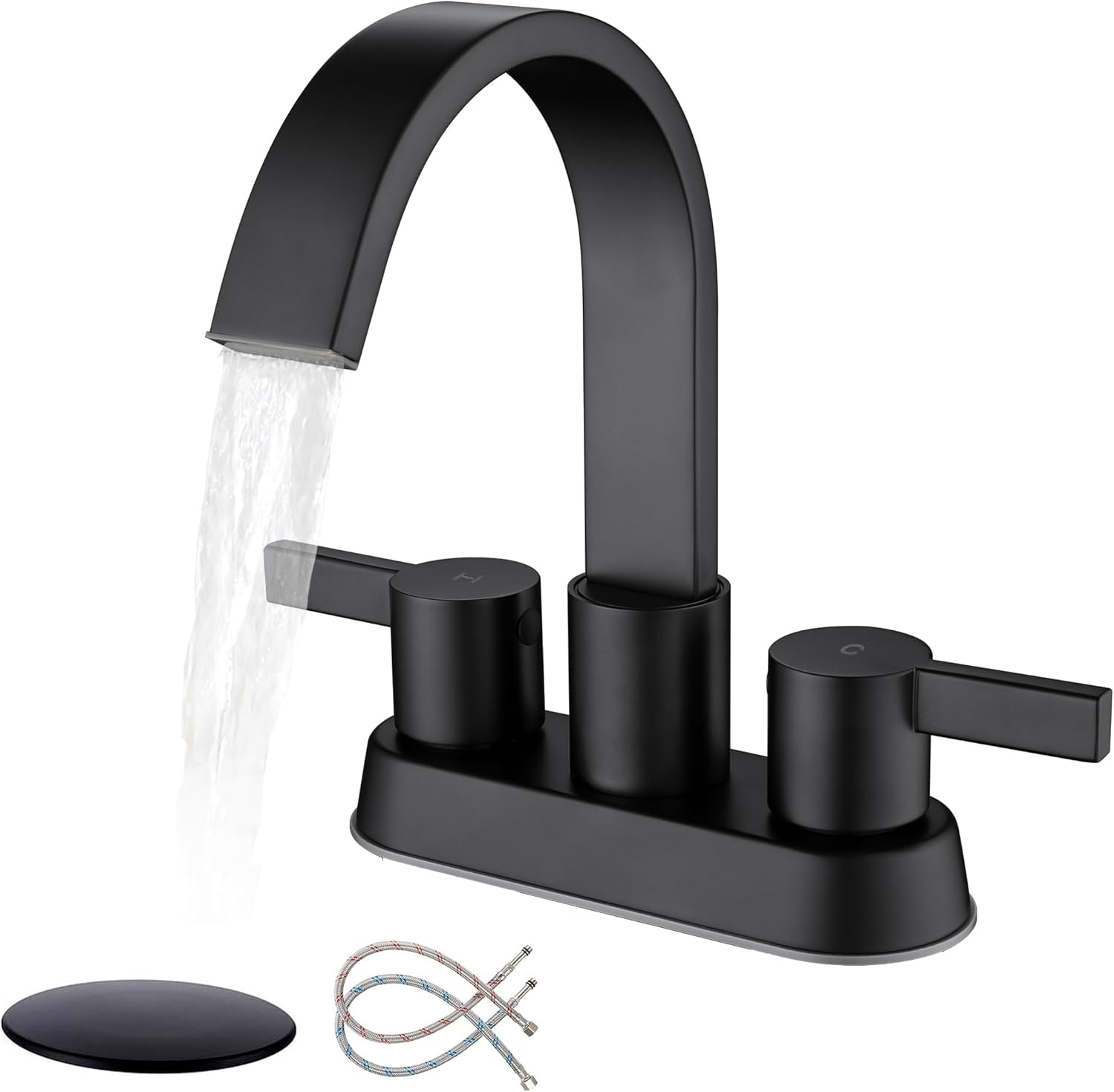 Matte Black Bathroom Faucets for Sink with Waterfall Design