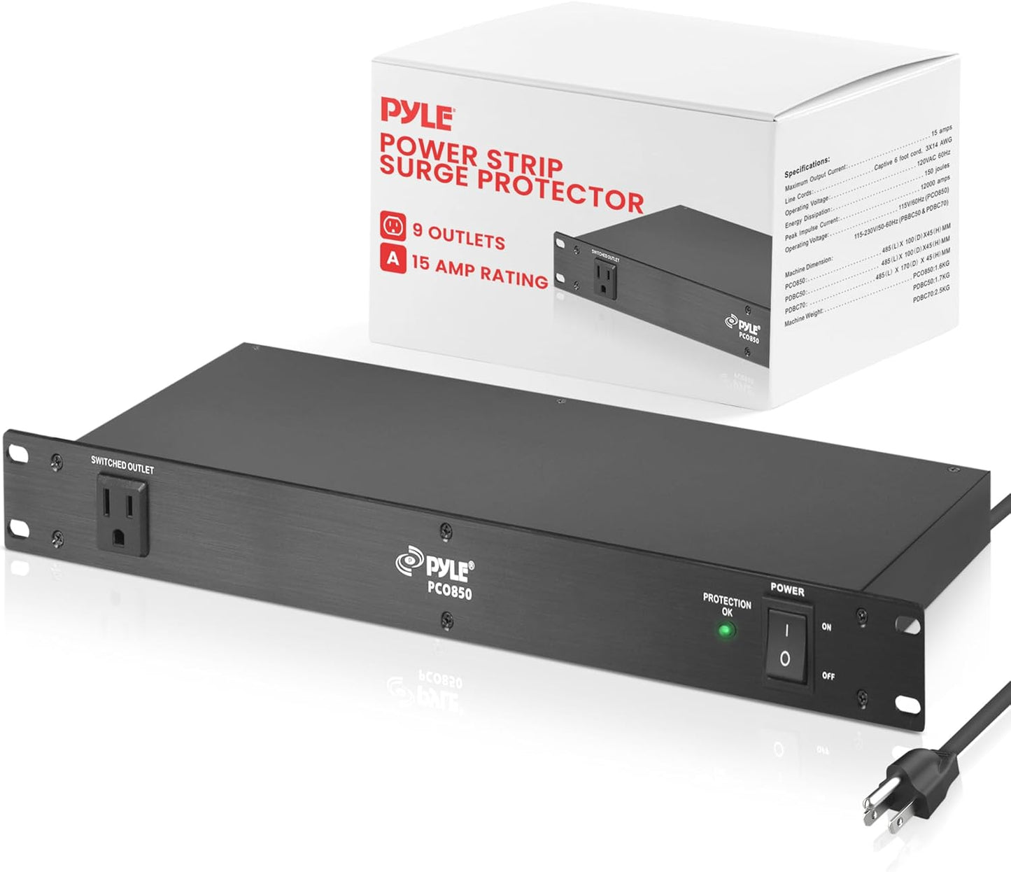 Pyle Heavy Duty Surge Protector - Rack Mount 9 Outlet Strip