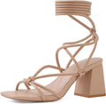 Lace Up Heels for Women Square Open Toe - 2.7in Chunky Block