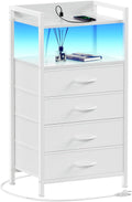 Furnulem White Nightstand with Charging Station and LED Strip