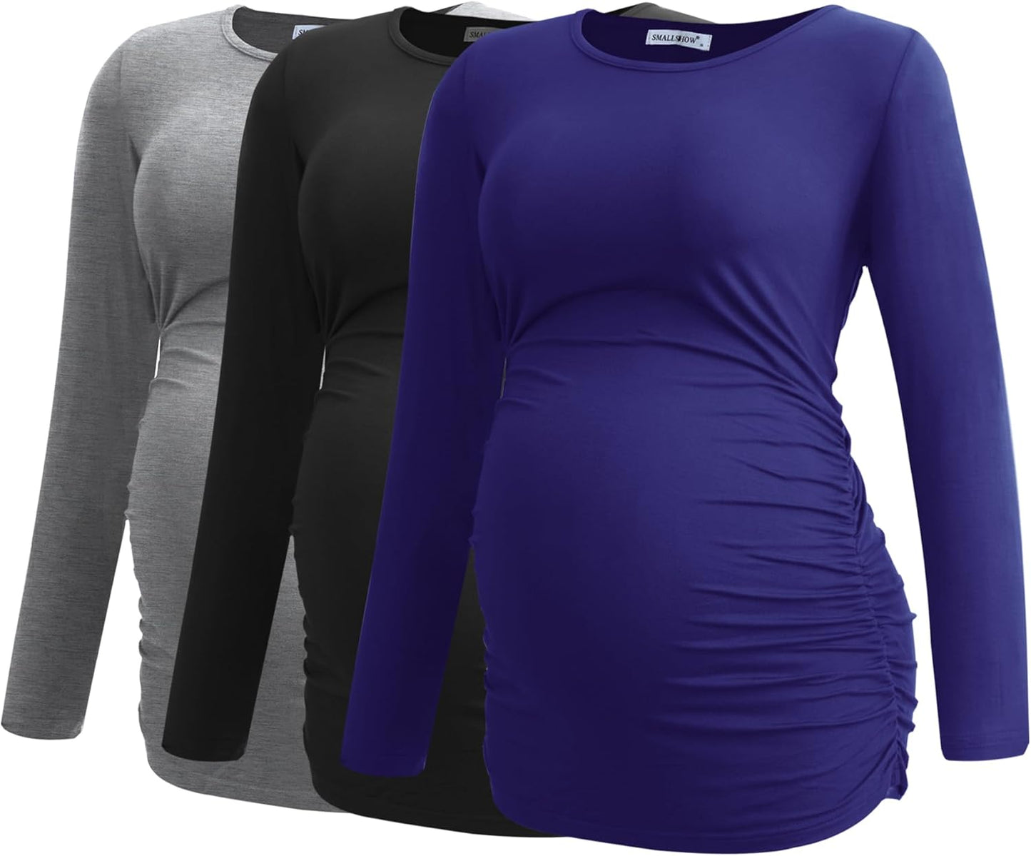 Smallshow Women's Maternity Shirts Long Sleeve 3-Pack for Moms