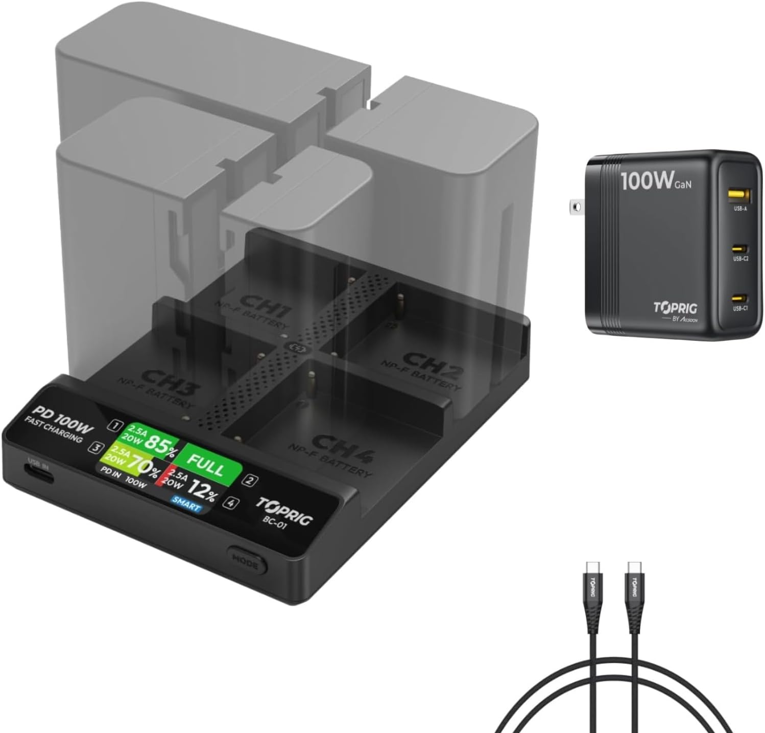 Accsoon NP-F970 4-Channel Battery Charger with LCD Display 100W