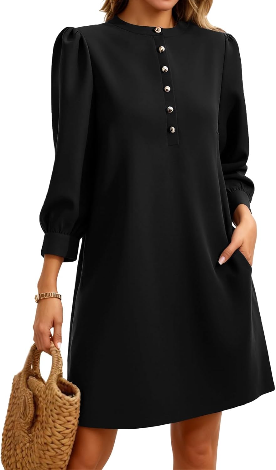 Wenrine Womens 3/4 Puff Sleeve Mini Dress for Every Occasion
