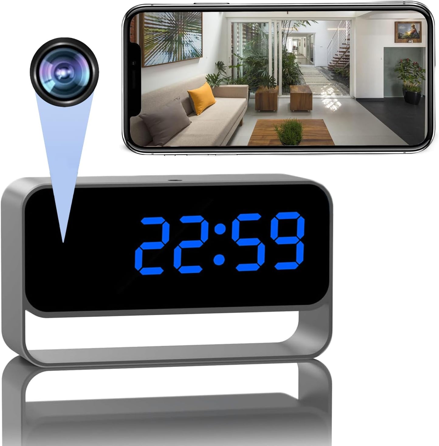 Full HD 1085P WiFi Alarm Clock with Hidden Camera for Security