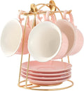 DUJUST Candy Pink Tea Cups and Saucers Set of 4 - Elegant Petal Edge