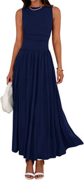 Summer Maxi Dress Sleeveless Ruched High Waist - Flowy Tank