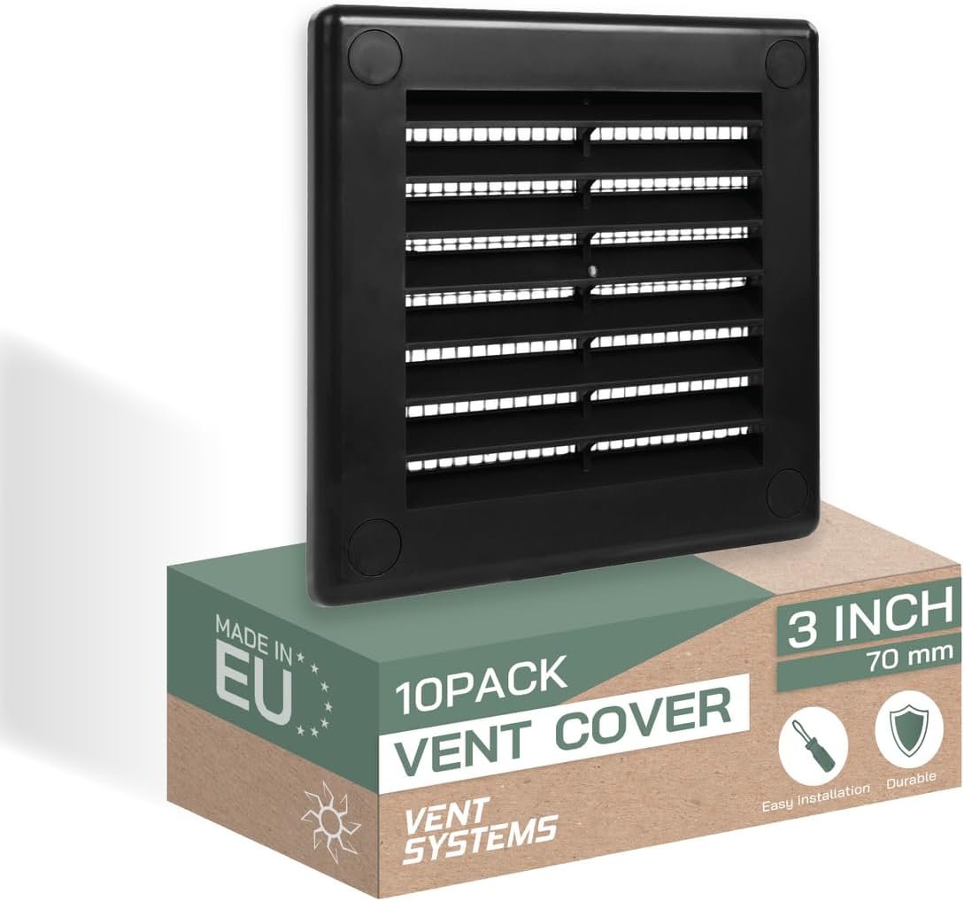 3 x 3 Inch Plastic Black Soffit Vent Cover - Pack of 10