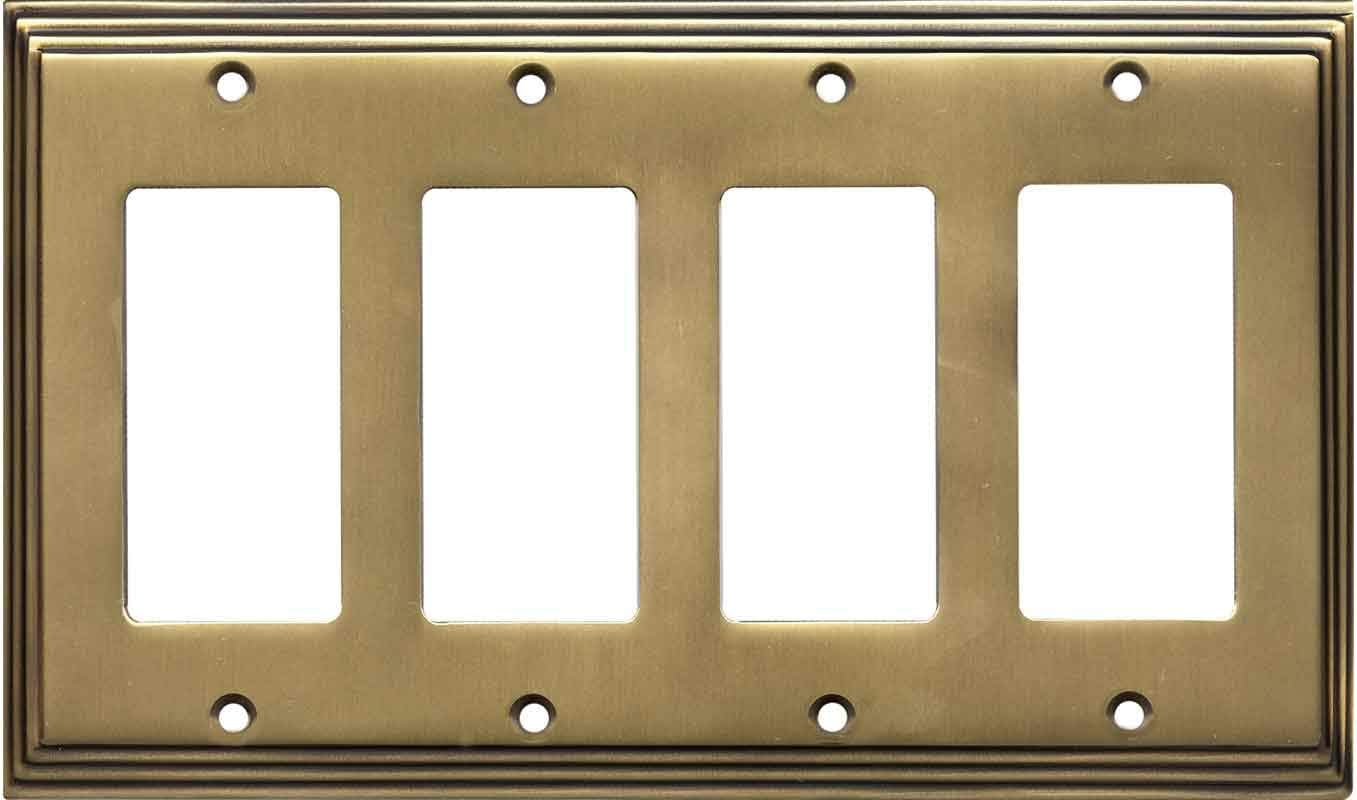 Art Deco Step Light Switch Cover in Satin Antique Brass Finish