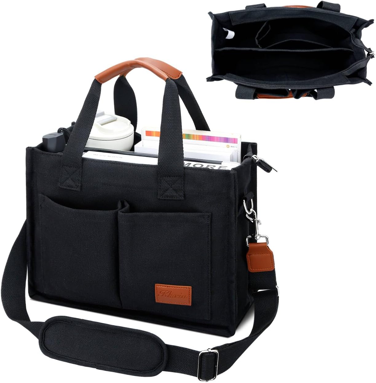 KKXIU Large Canvas Tote Bag with Zipper for Women and Work