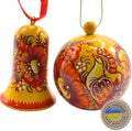 Hand-painted Wooden Christmas Ball and Bell Set 7 cm - Petrykivka