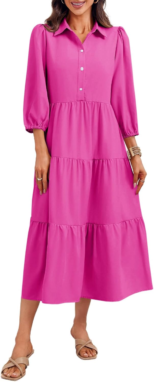 Wenrine Womens Casual 3/4 Sleeve Shirt Dress for All Occasions