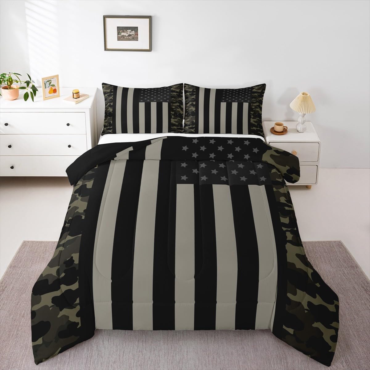 American Flag Comforter Set Twin Camo Bedding for Boys Room
