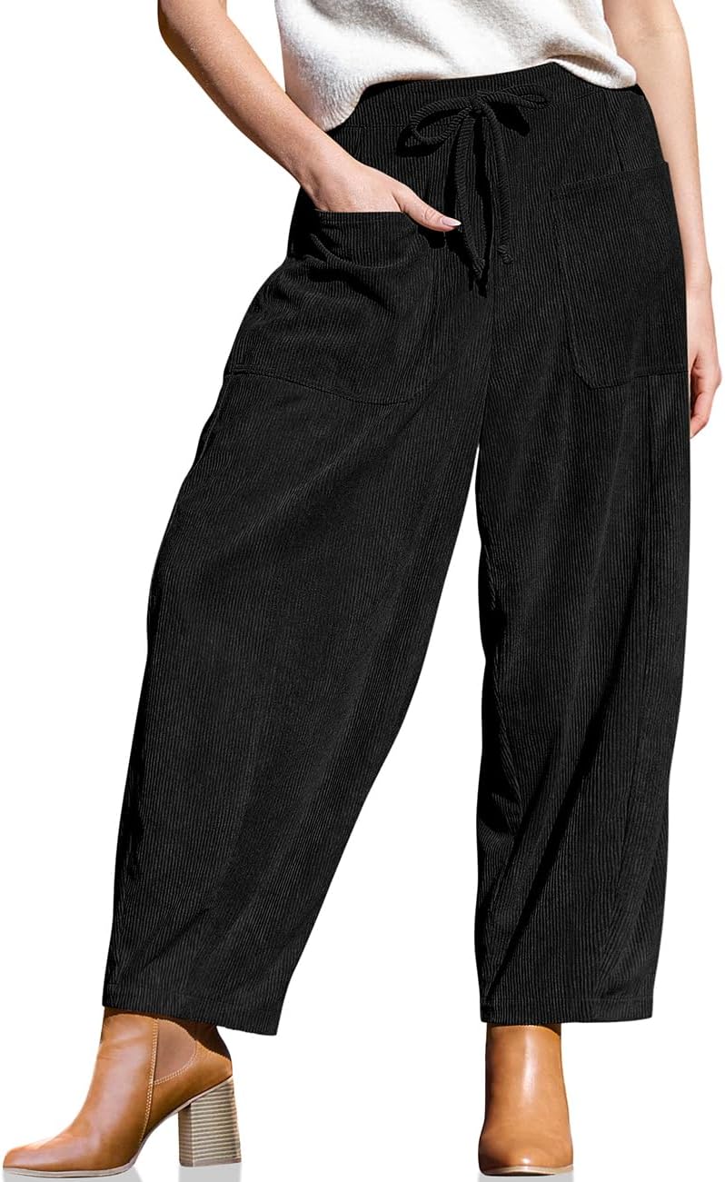 Womens Corduroy Pants Baggy Wide Leg Casual Palazzo Harem Style