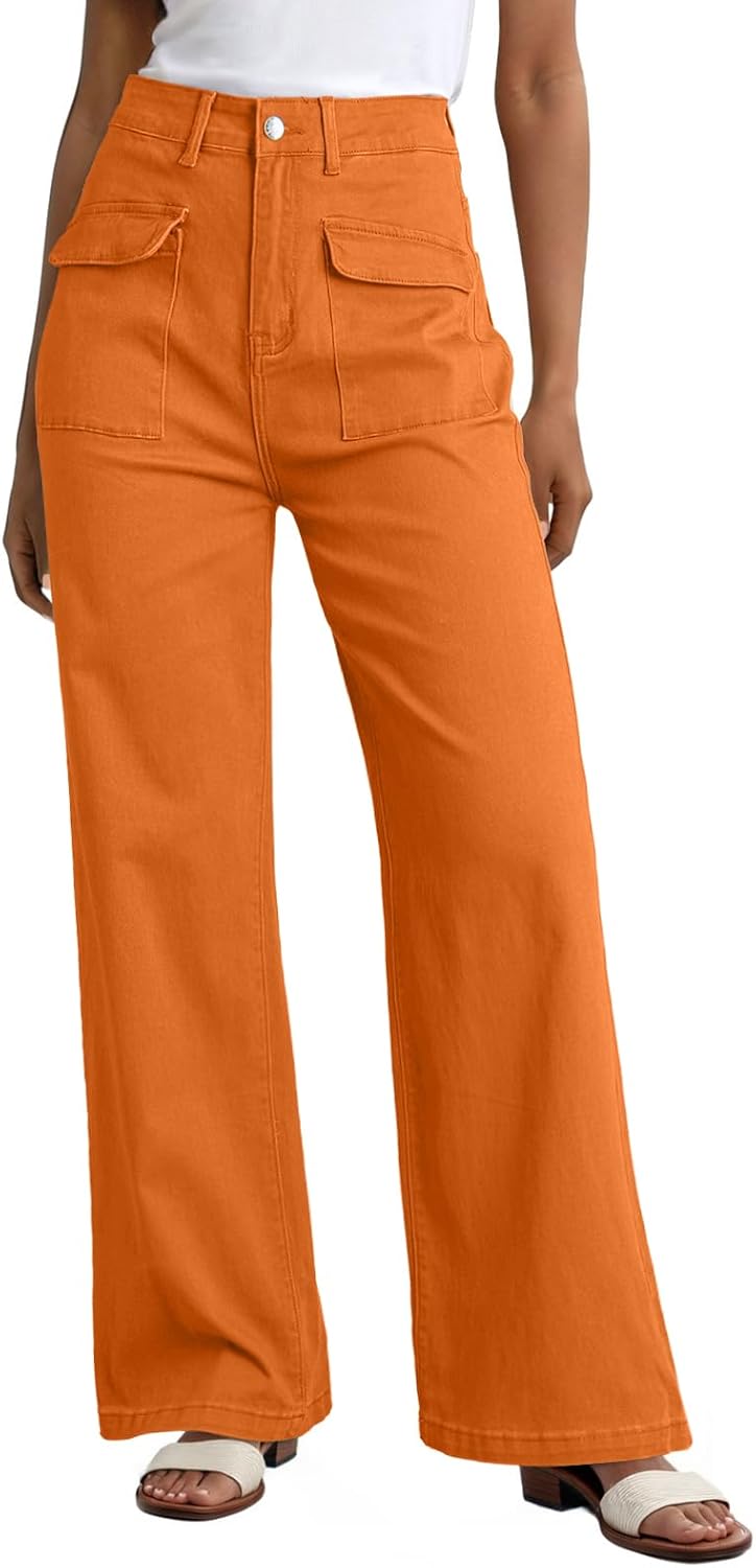 Dokotoo Womens Cargo Pants Baggy Wide Leg High Waist Jean Stretch