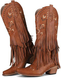 SaraIris Women's Brown Cowgirl Boots Knee High Fringe - Soft