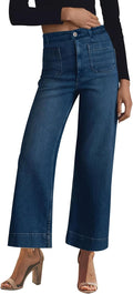 KUNMI Wide Leg High Waisted Stretchy Jeans - Flattering Ankle Fit