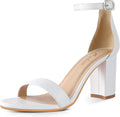 Nude Strappy Heels for Women - 2.75 in Chunky Ankle Strap