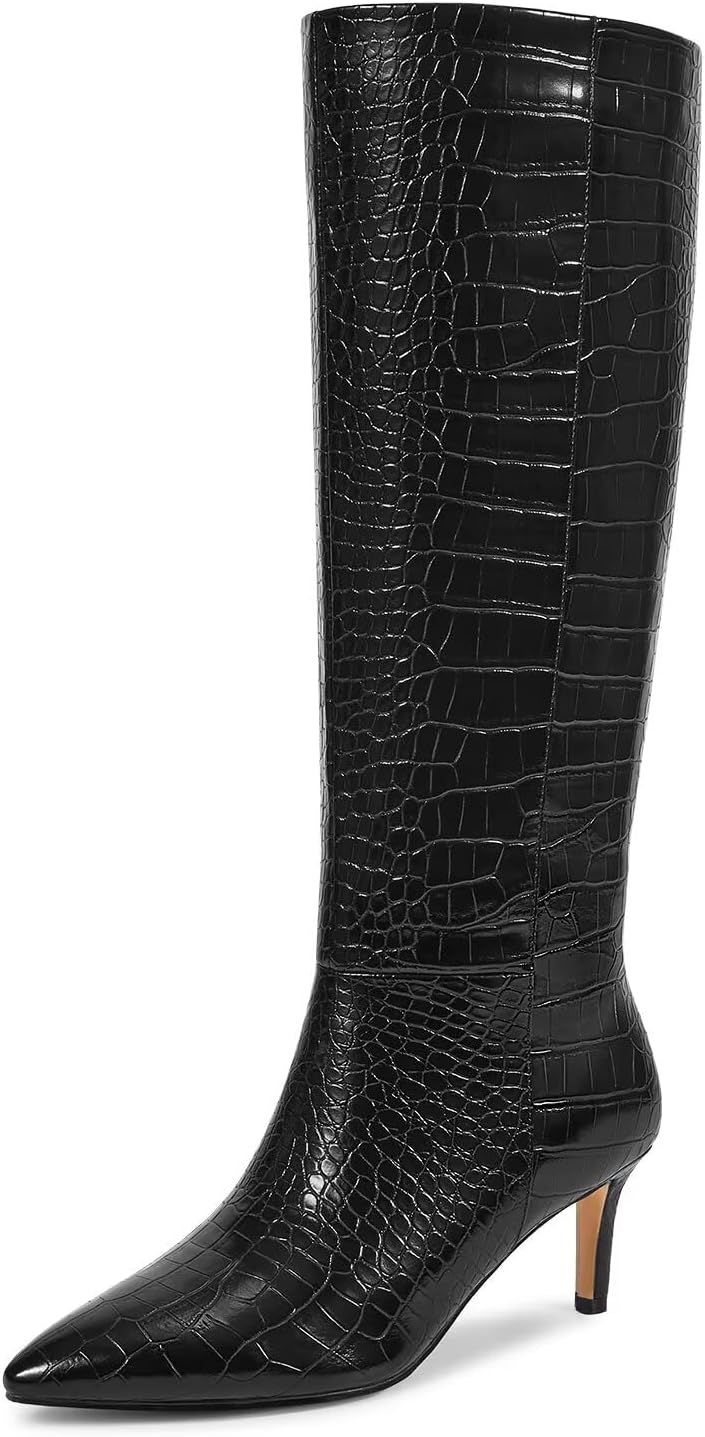 Wetkiss Knee High Boots for Women with Kitten Heel Design