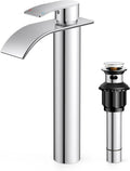 FORIOUS Waterfall Bathroom Vessel Sink Faucet with Metal Drain