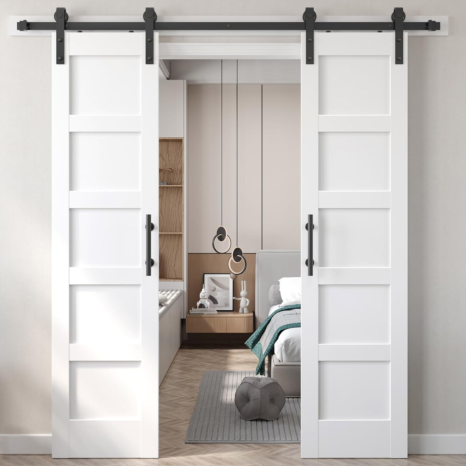 Double 21in x 84in White Barn Door with Sliding Hardware Kit